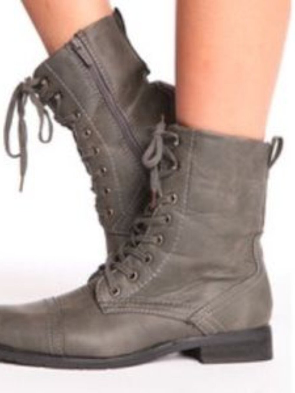 Steve Madden Troopa Grey Leather Combat Boots Lace Up Side Zip Military Sz 10.5